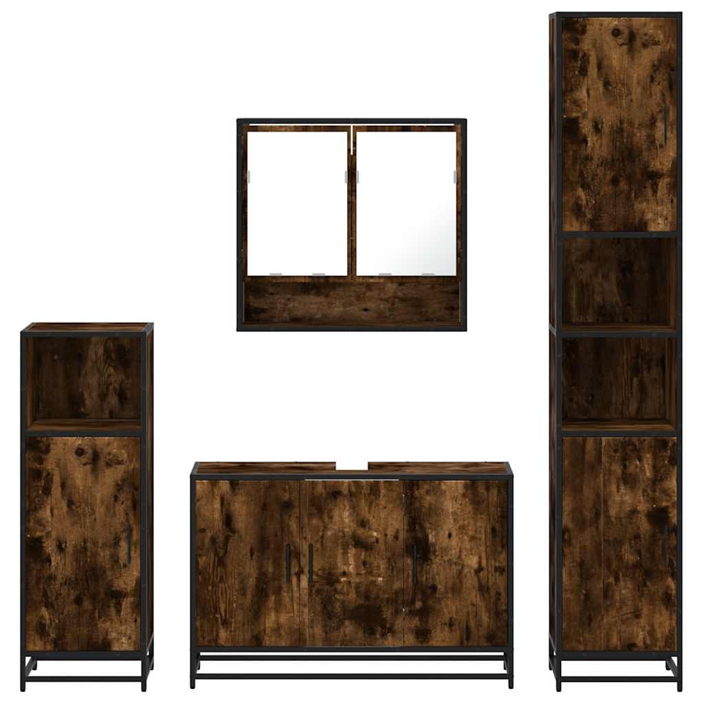 vidaXL 4 Piece Bathroom Furniture Set Smoked Oak Engineered Wood