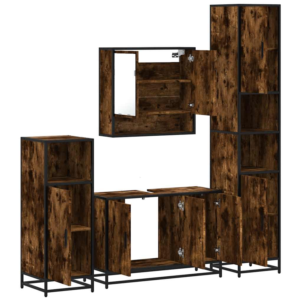 vidaXL 4 Piece Bathroom Furniture Set Smoked Oak Engineered Wood