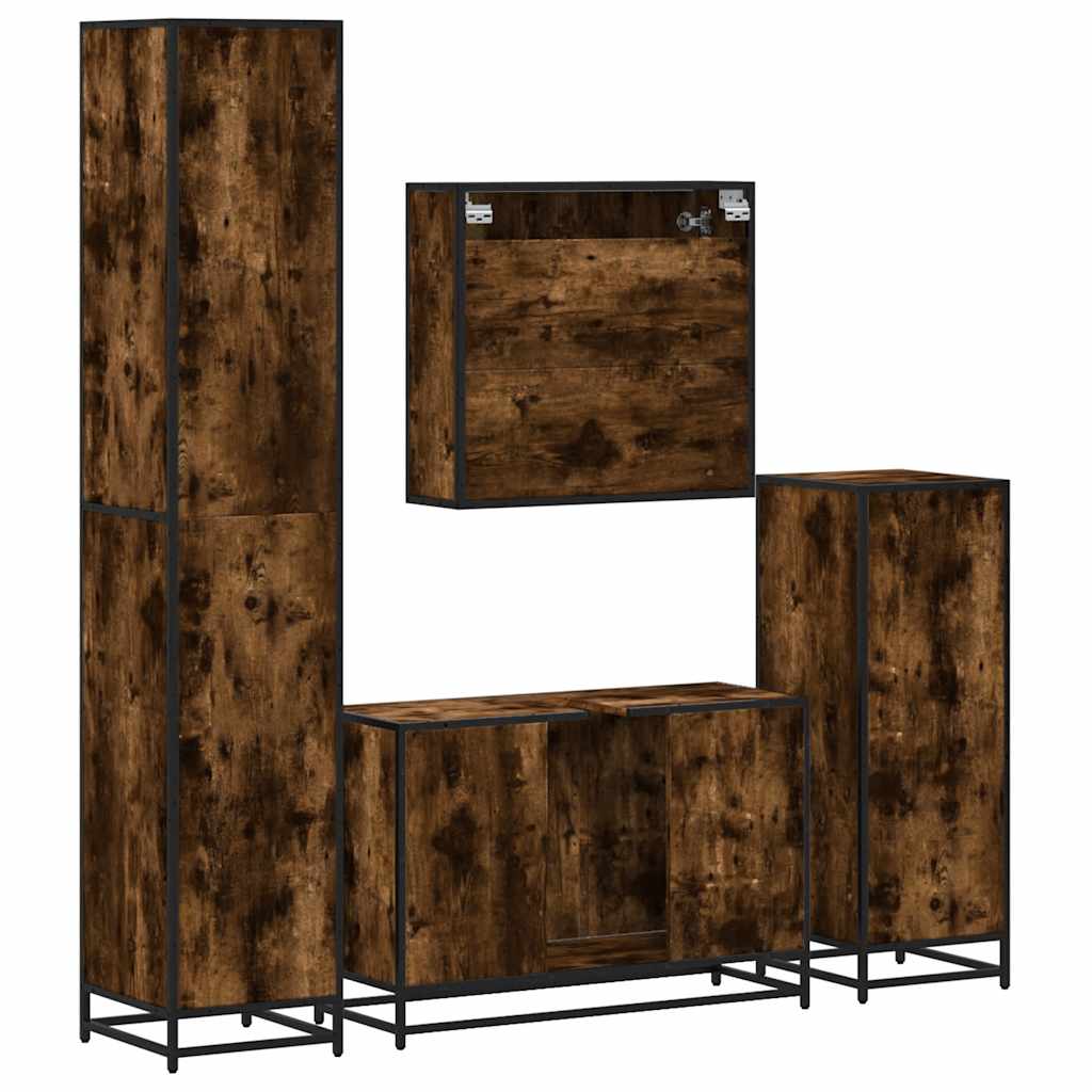 4 Piece Bathroom Furniture Set Smoked Oak Engineered Wood