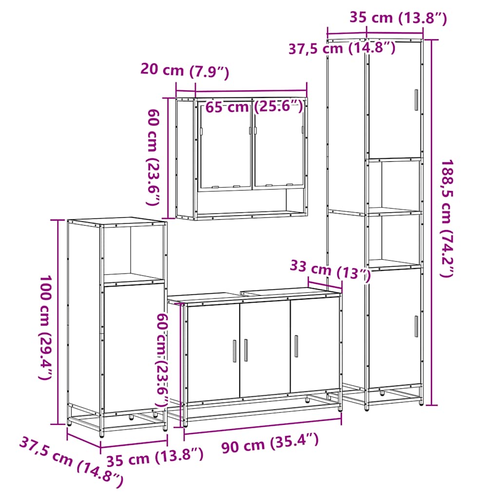 vidaXL 4 Piece Bathroom Furniture Set Smoked Oak Engineered Wood