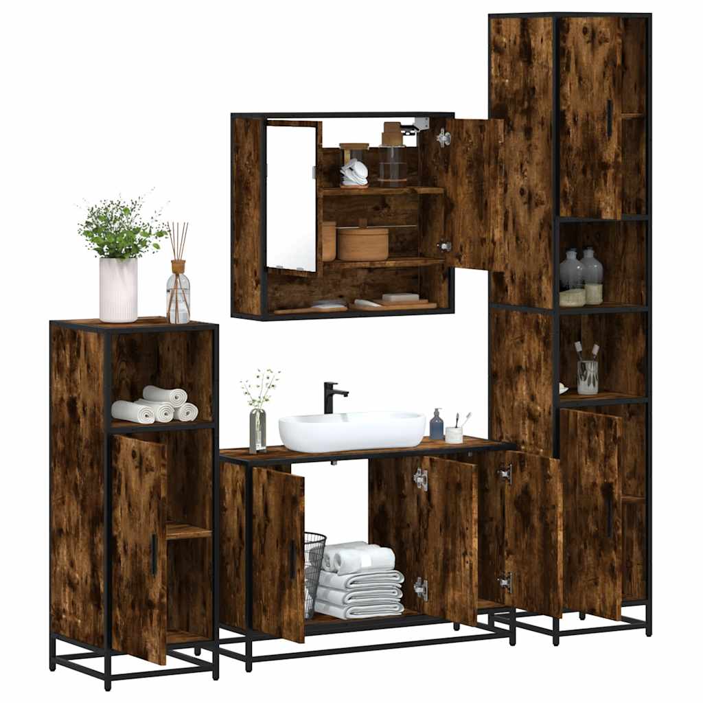 vidaXL 4 Piece Bathroom Furniture Set Smoked Oak Engineered Wood