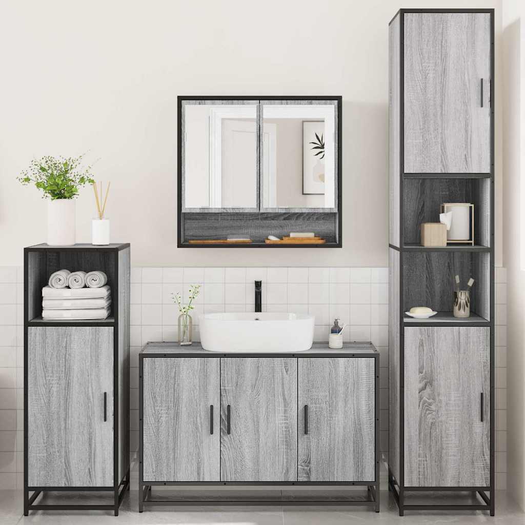 vidaXL 4 Piece Bathroom Furniture Set Grey Sonoma Engineered Wood