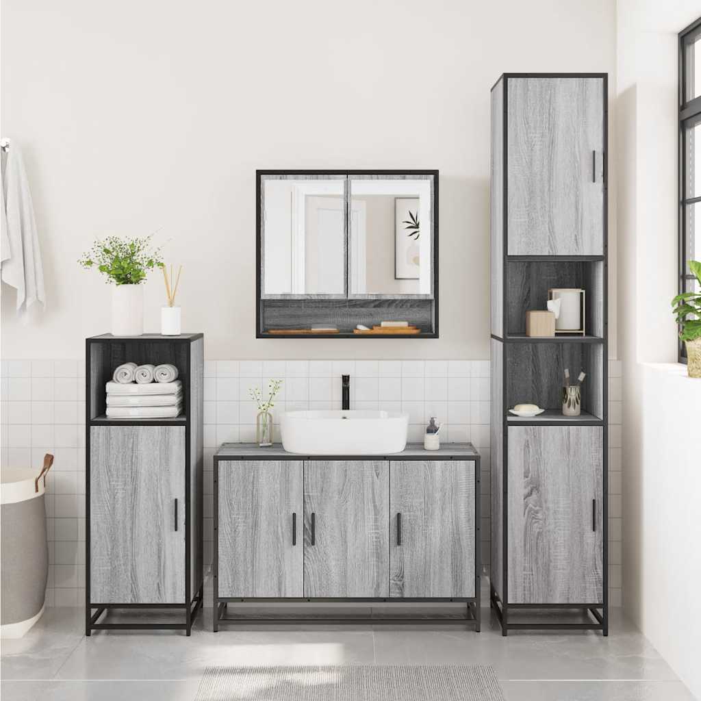 vidaXL 4 Piece Bathroom Furniture Set Grey Sonoma Engineered Wood