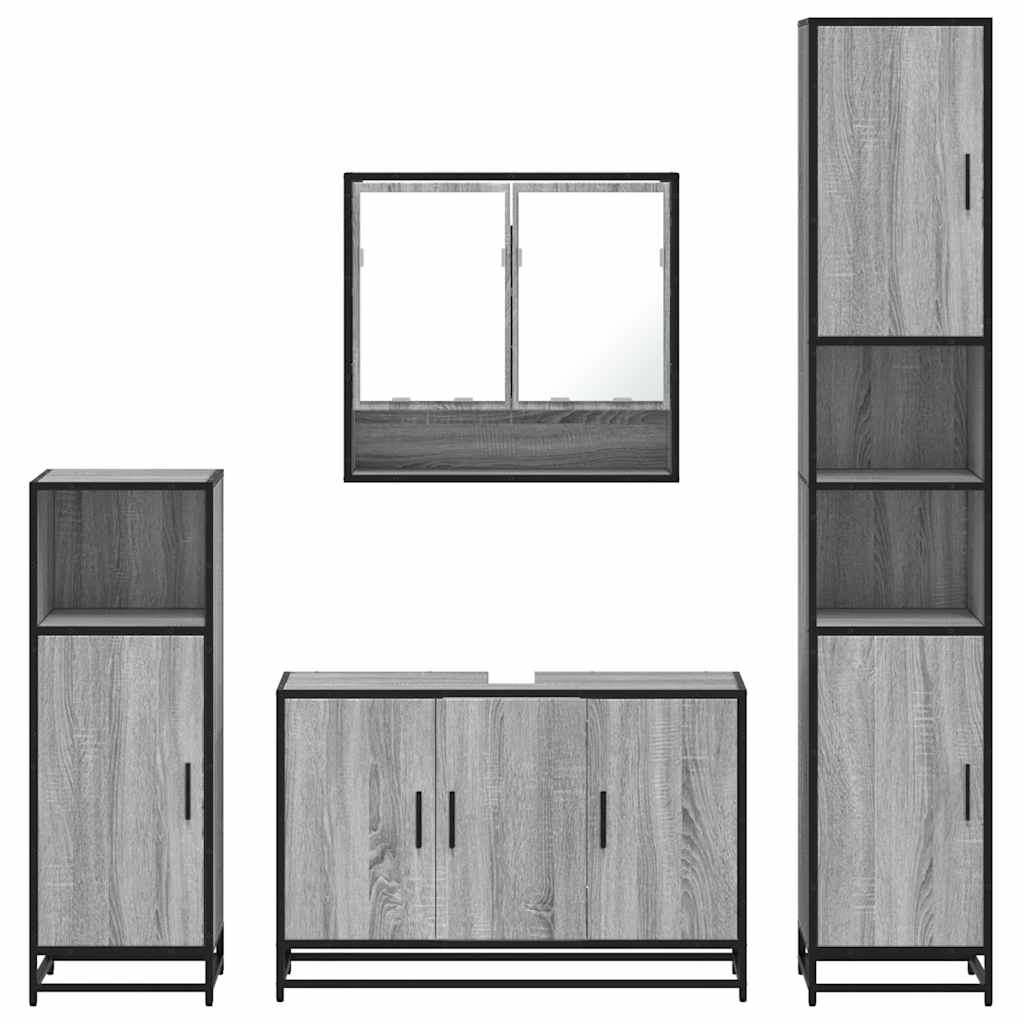 vidaXL 4 Piece Bathroom Furniture Set Grey Sonoma Engineered Wood