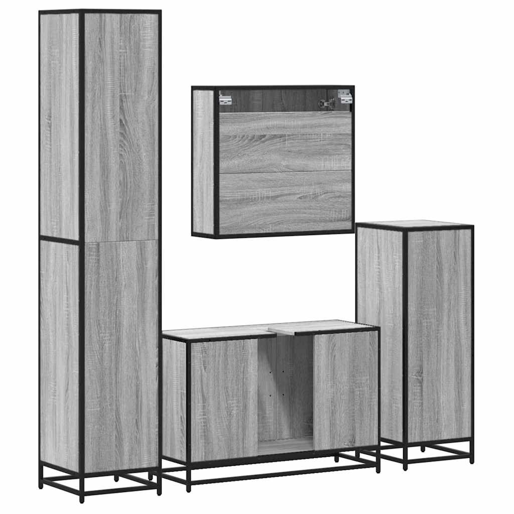 vidaXL 4 Piece Bathroom Furniture Set Grey Sonoma Engineered Wood