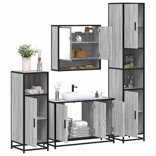 vidaXL 4 Piece Bathroom Furniture Set Grey Sonoma Engineered Wood