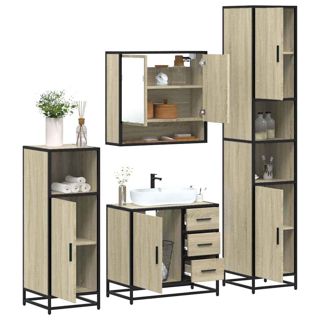 4 Piece Bathroom Furniture Set Sonoma Oak Engineered Wood