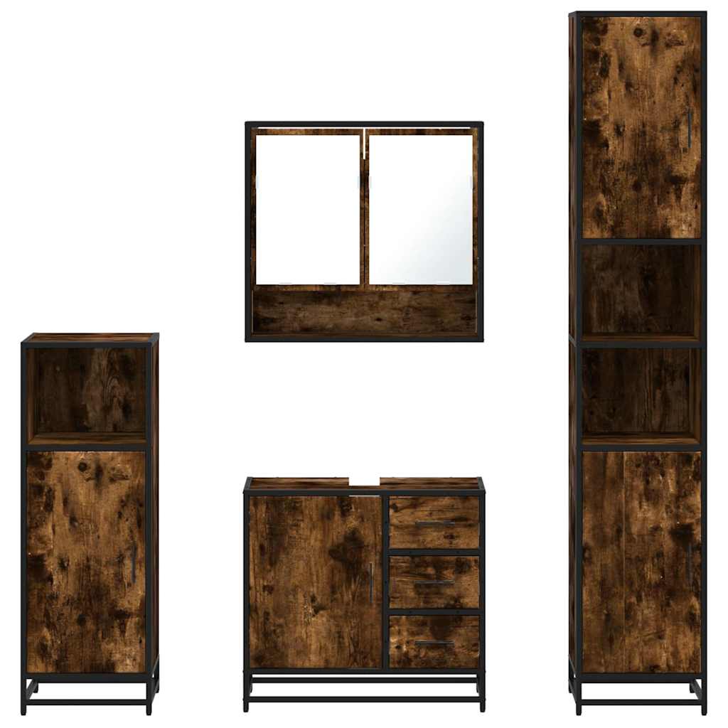 4 Piece Bathroom Furniture Set Smoked Oak Engineered Wood