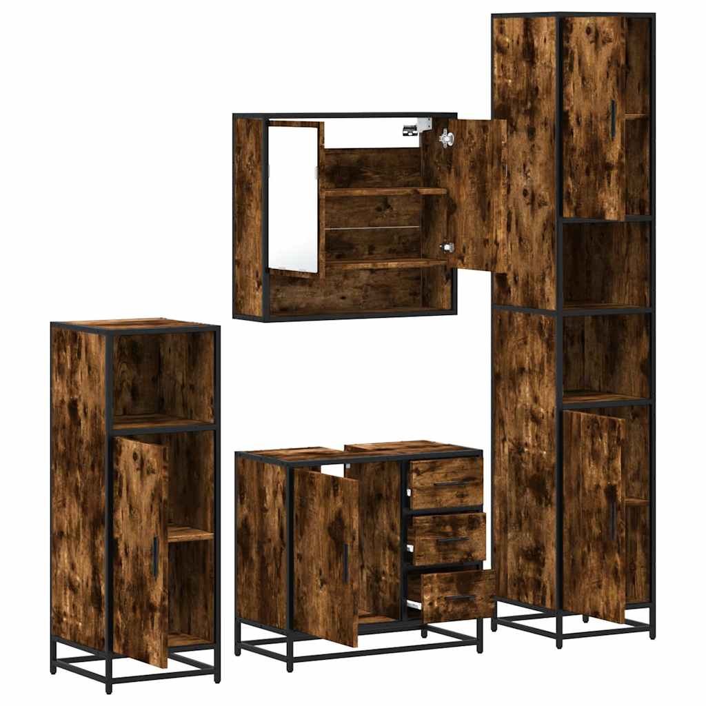 4 Piece Bathroom Furniture Set Smoked Oak Engineered Wood