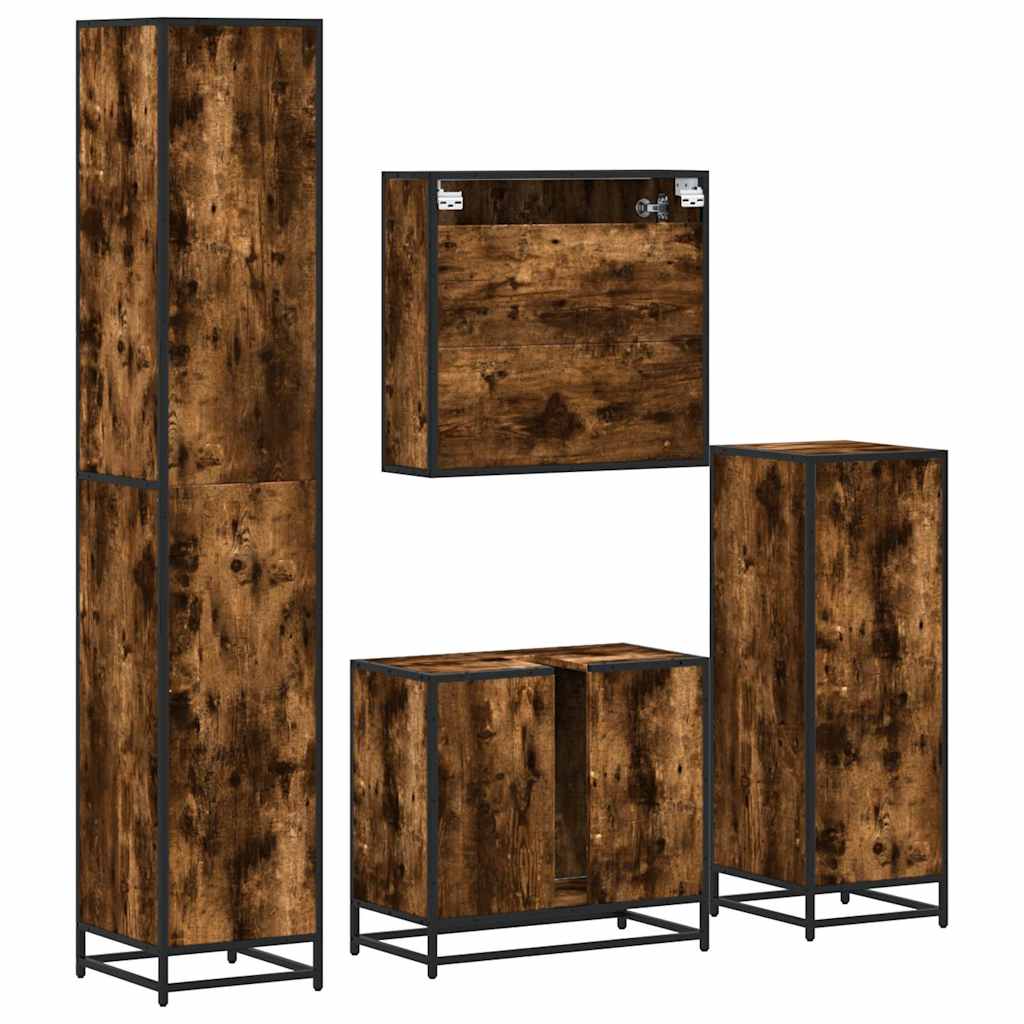 4 Piece Bathroom Furniture Set Smoked Oak Engineered Wood