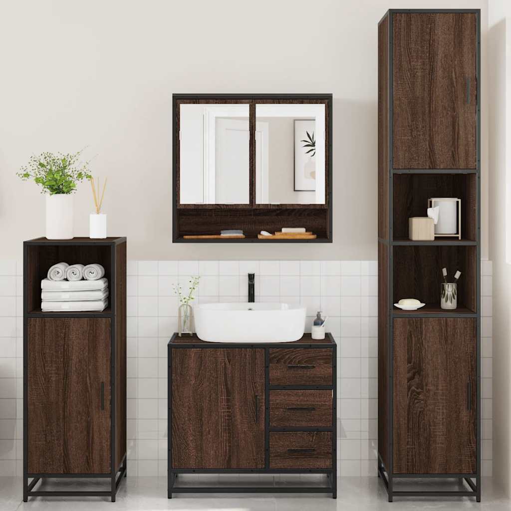 vidaXL 4 Piece Bathroom Furniture Set Brown Oak Engineered Wood