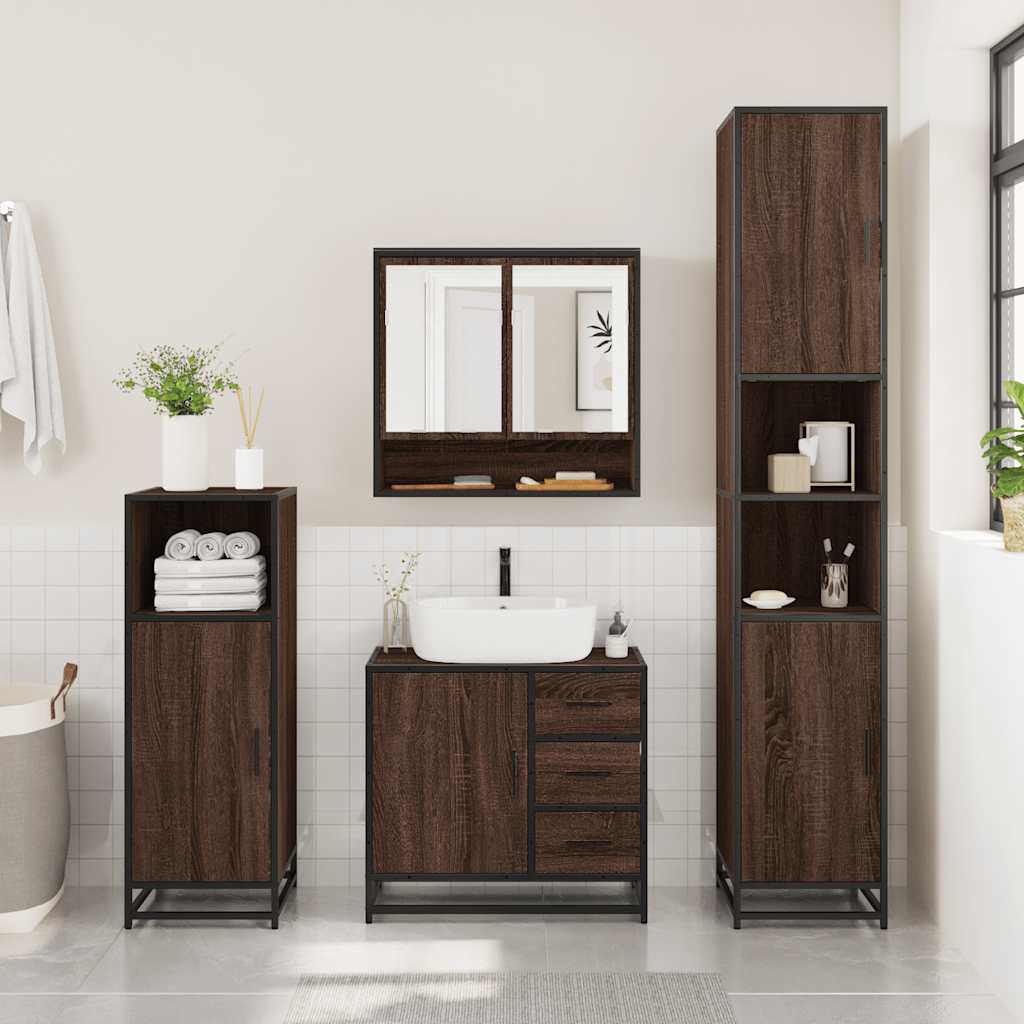 vidaXL 4 Piece Bathroom Furniture Set Brown Oak Engineered Wood