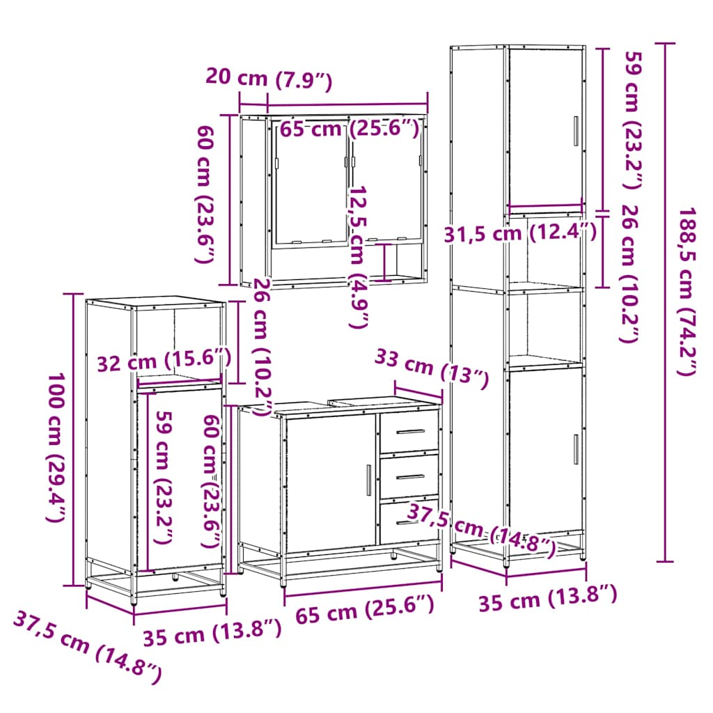 vidaXL 4 Piece Bathroom Furniture Set Brown Oak Engineered Wood