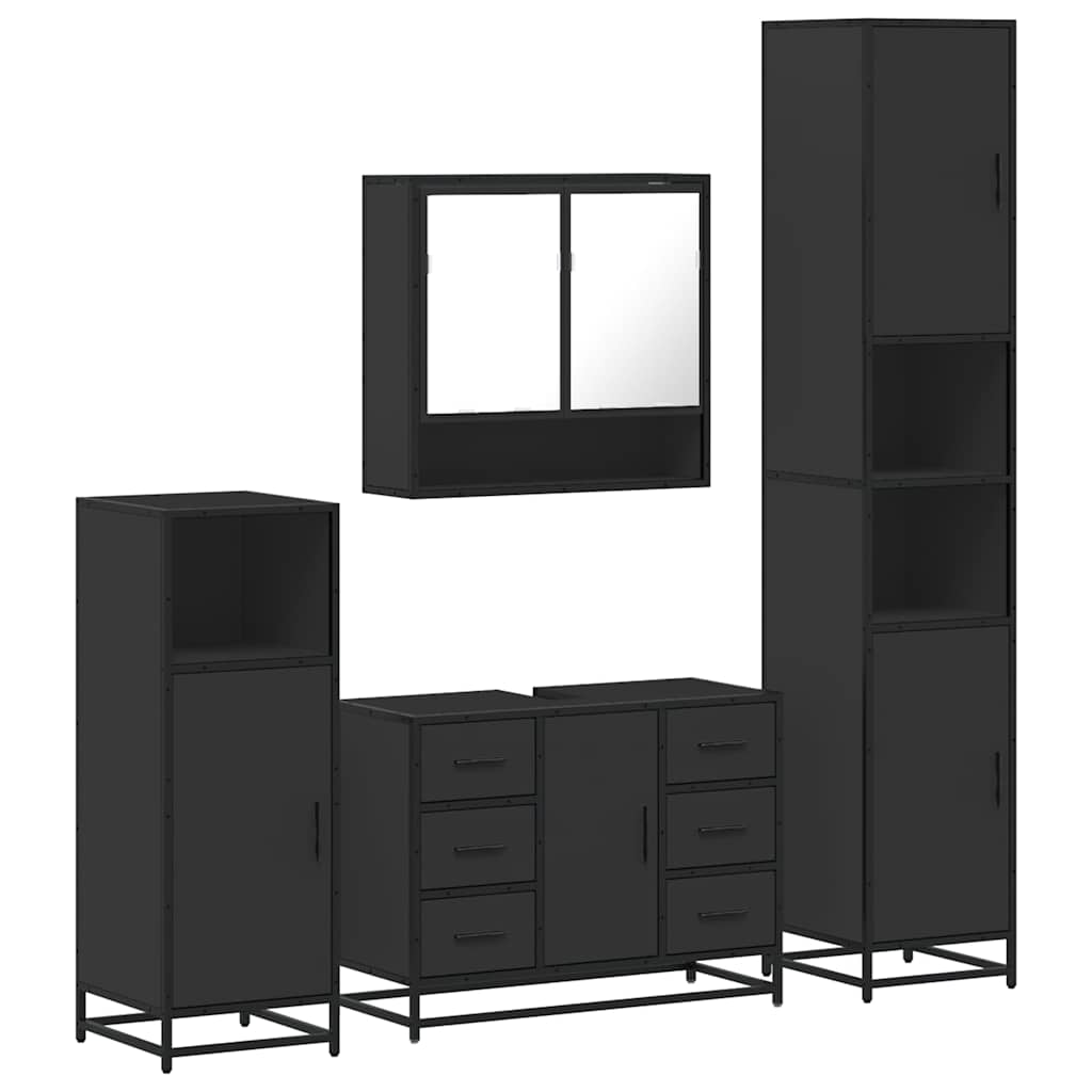 vidaXL 4 Piece Bathroom Furniture Set Black Engineered Wood