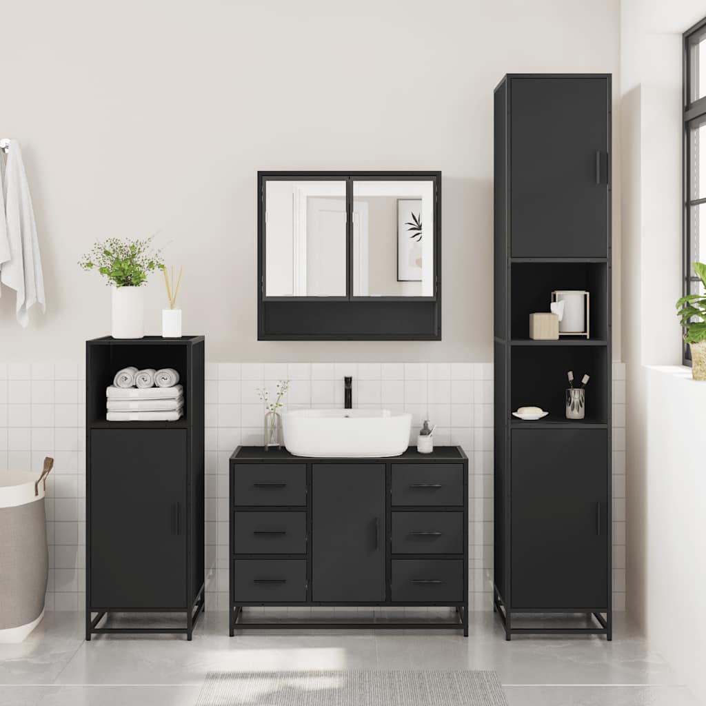 vidaXL 4 Piece Bathroom Furniture Set Black Engineered Wood