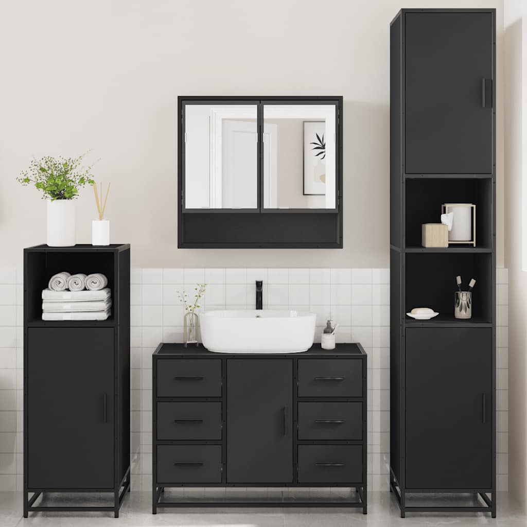 vidaXL 4 Piece Bathroom Furniture Set Black Engineered Wood