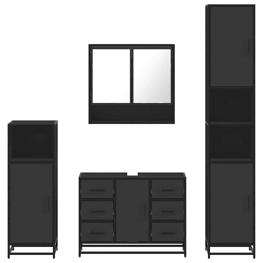 vidaXL 4 Piece Bathroom Furniture Set Black Engineered Wood