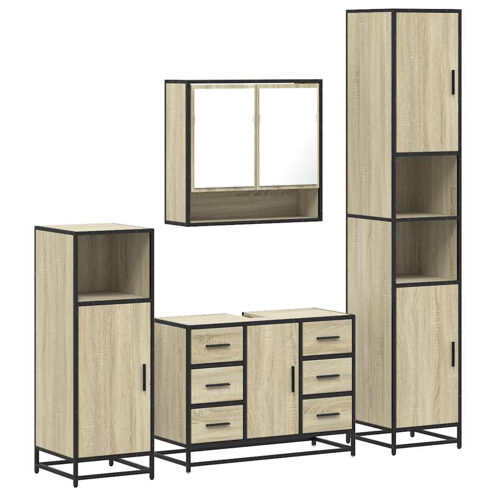 vidaXL 4 Piece Bathroom Furniture Set Sonoma Oak Engineered Wood