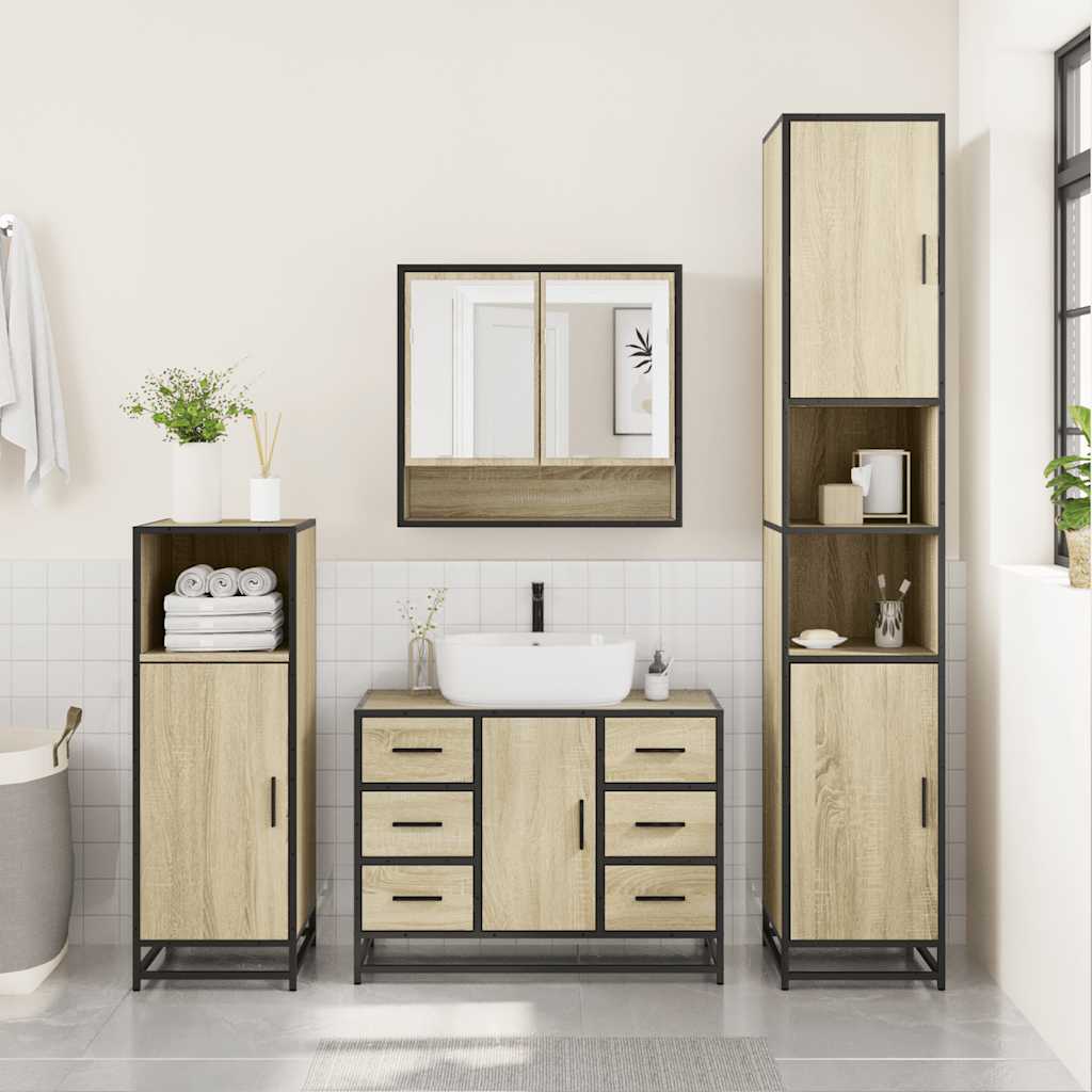 vidaXL 4 Piece Bathroom Furniture Set Sonoma Oak Engineered Wood