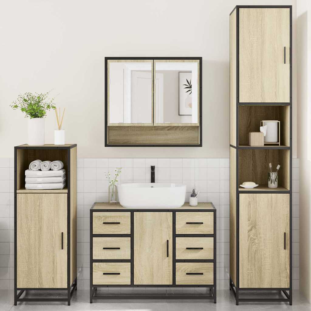 vidaXL 4 Piece Bathroom Furniture Set Sonoma Oak Engineered Wood