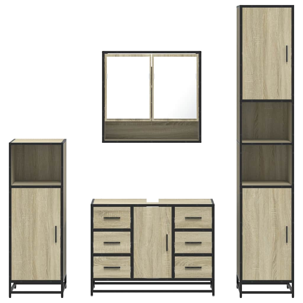 vidaXL 4 Piece Bathroom Furniture Set Sonoma Oak Engineered Wood