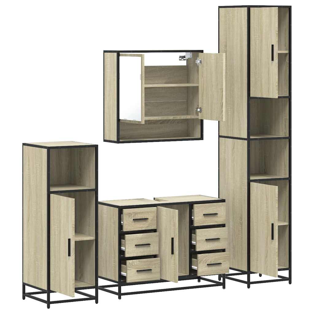 vidaXL 4 Piece Bathroom Furniture Set Sonoma Oak Engineered Wood