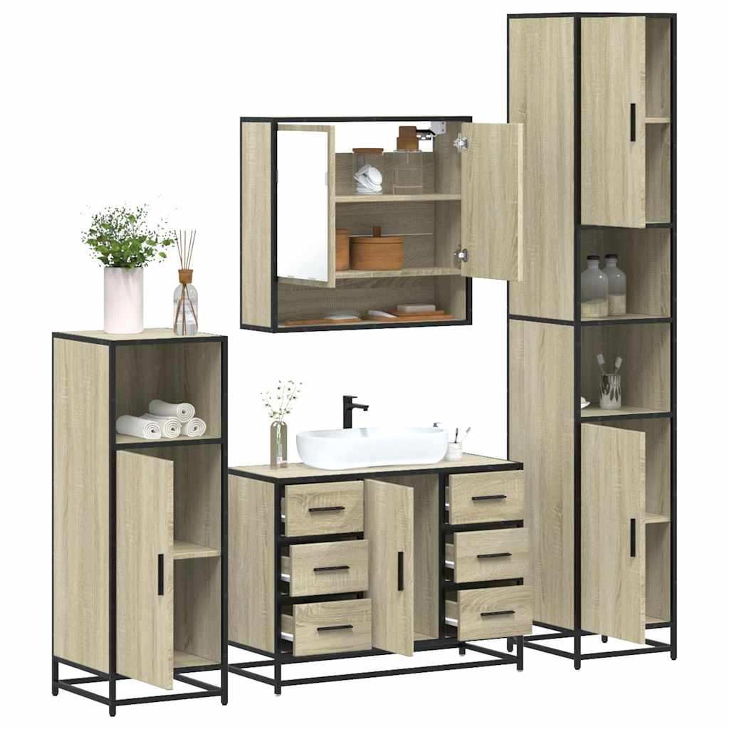 vidaXL 4 Piece Bathroom Furniture Set Sonoma Oak Engineered Wood