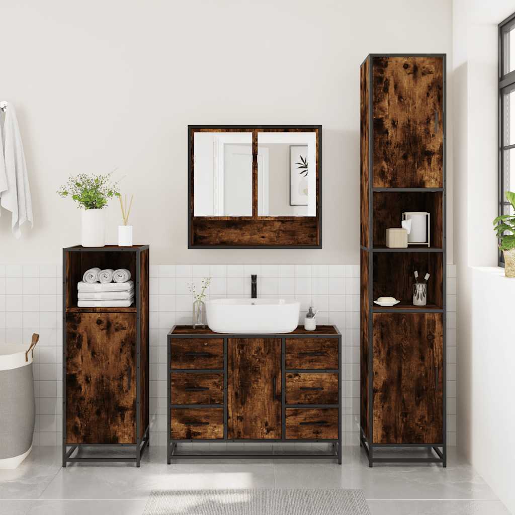 vidaXL 4 Piece Bathroom Furniture Set Smoked Oak Engineered Wood