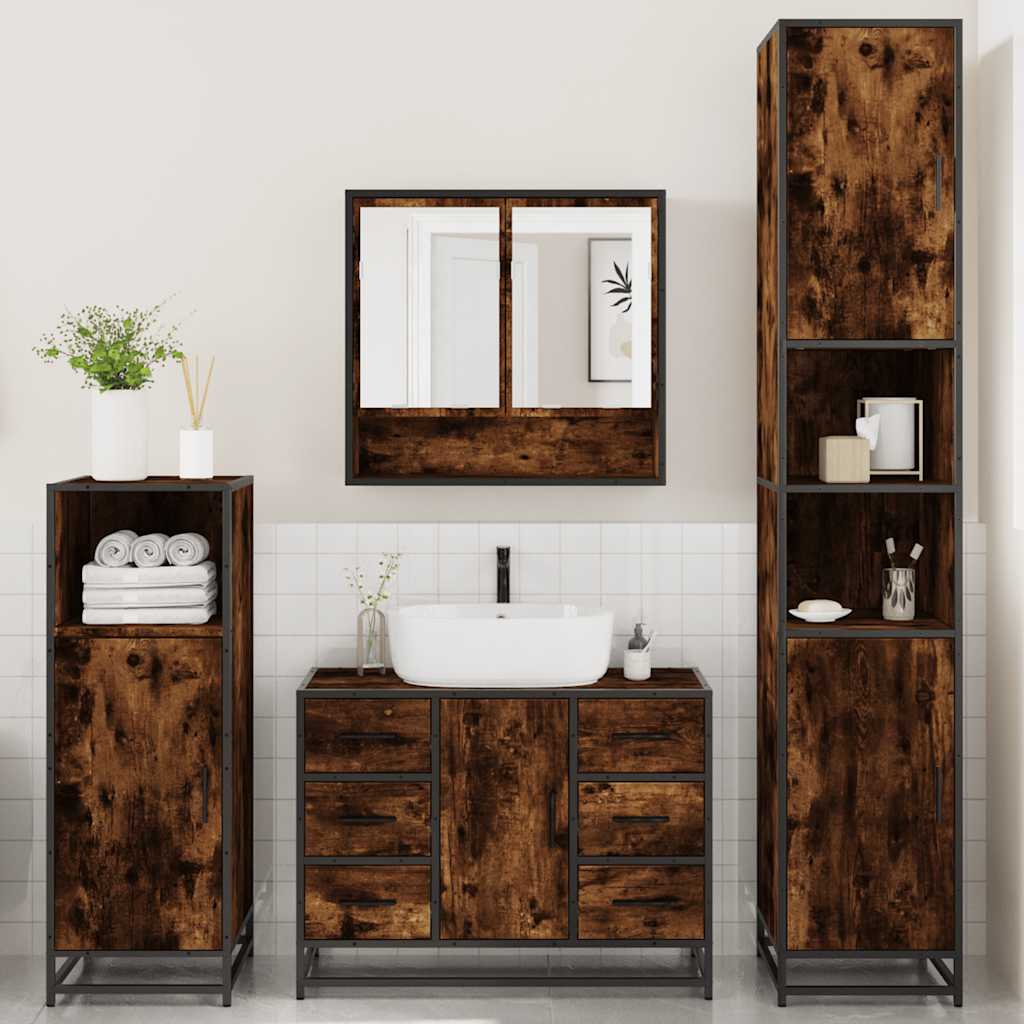 vidaXL 4 Piece Bathroom Furniture Set Smoked Oak Engineered Wood