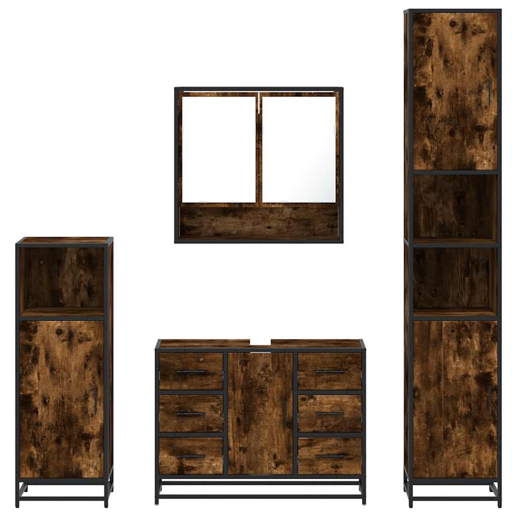 vidaXL 4 Piece Bathroom Furniture Set Smoked Oak Engineered Wood