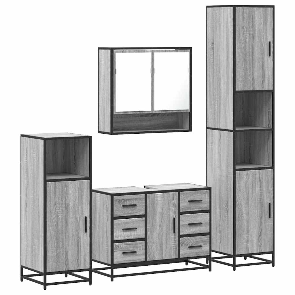 vidaXL 4 Piece Bathroom Furniture Set Grey Sonoma Engineered Wood