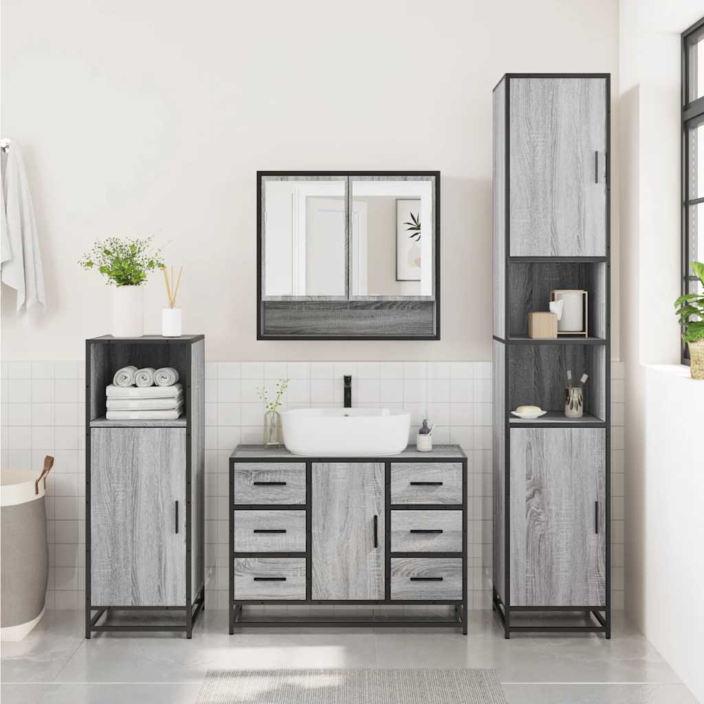 vidaXL 4 Piece Bathroom Furniture Set Grey Sonoma Engineered Wood