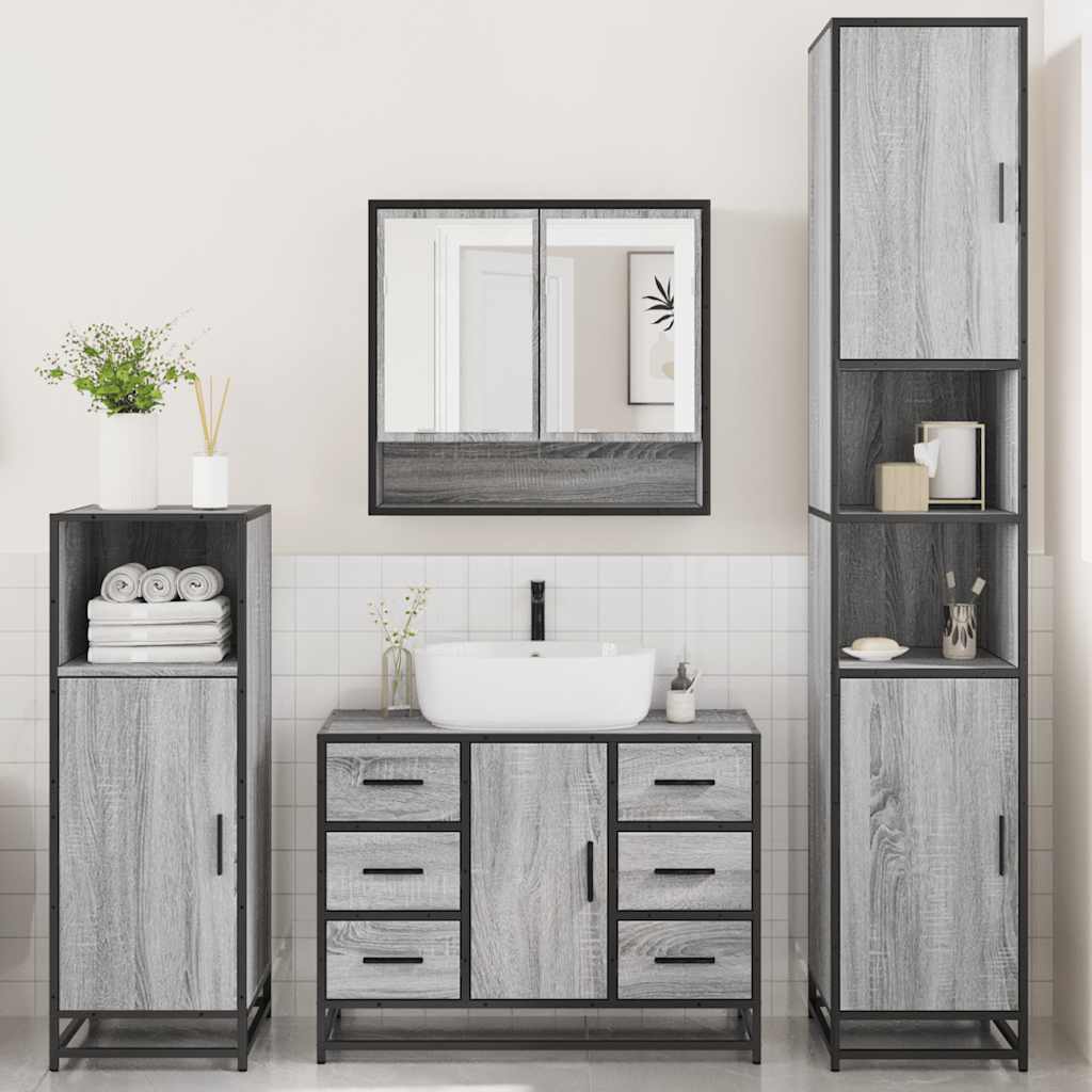 vidaXL 4 Piece Bathroom Furniture Set Grey Sonoma Engineered Wood