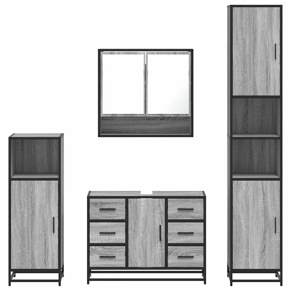 vidaXL 4 Piece Bathroom Furniture Set Grey Sonoma Engineered Wood