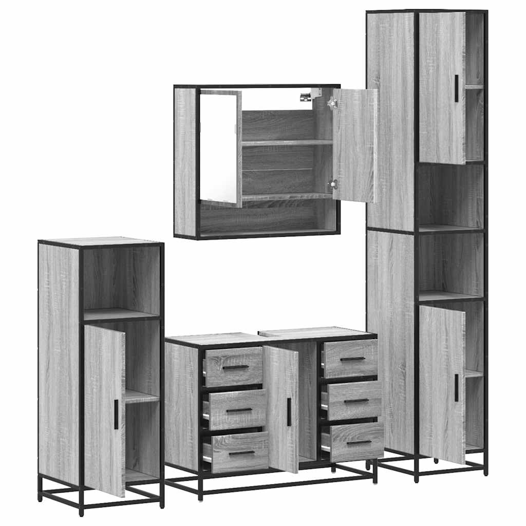 vidaXL 4 Piece Bathroom Furniture Set Grey Sonoma Engineered Wood