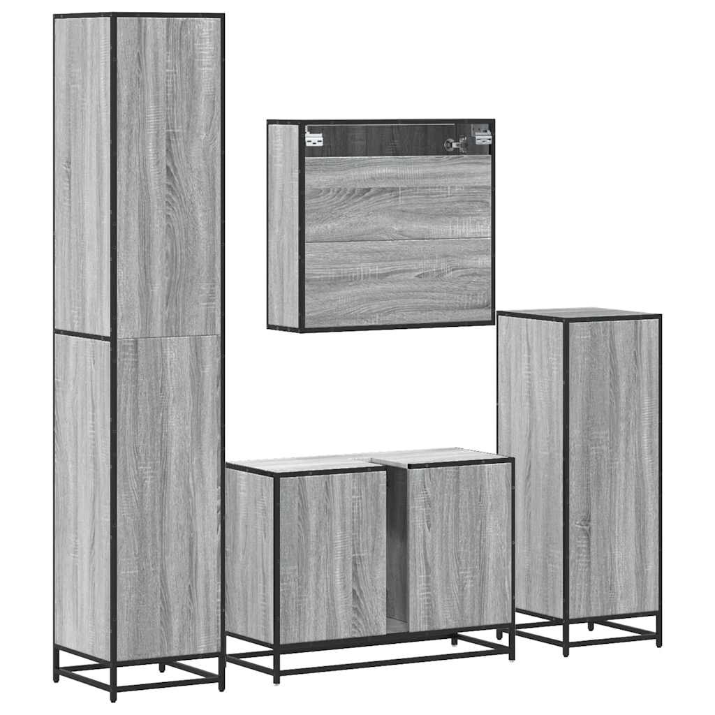 vidaXL 4 Piece Bathroom Furniture Set Grey Sonoma Engineered Wood