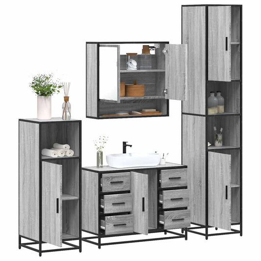 vidaXL 4 Piece Bathroom Furniture Set Grey Sonoma Engineered Wood