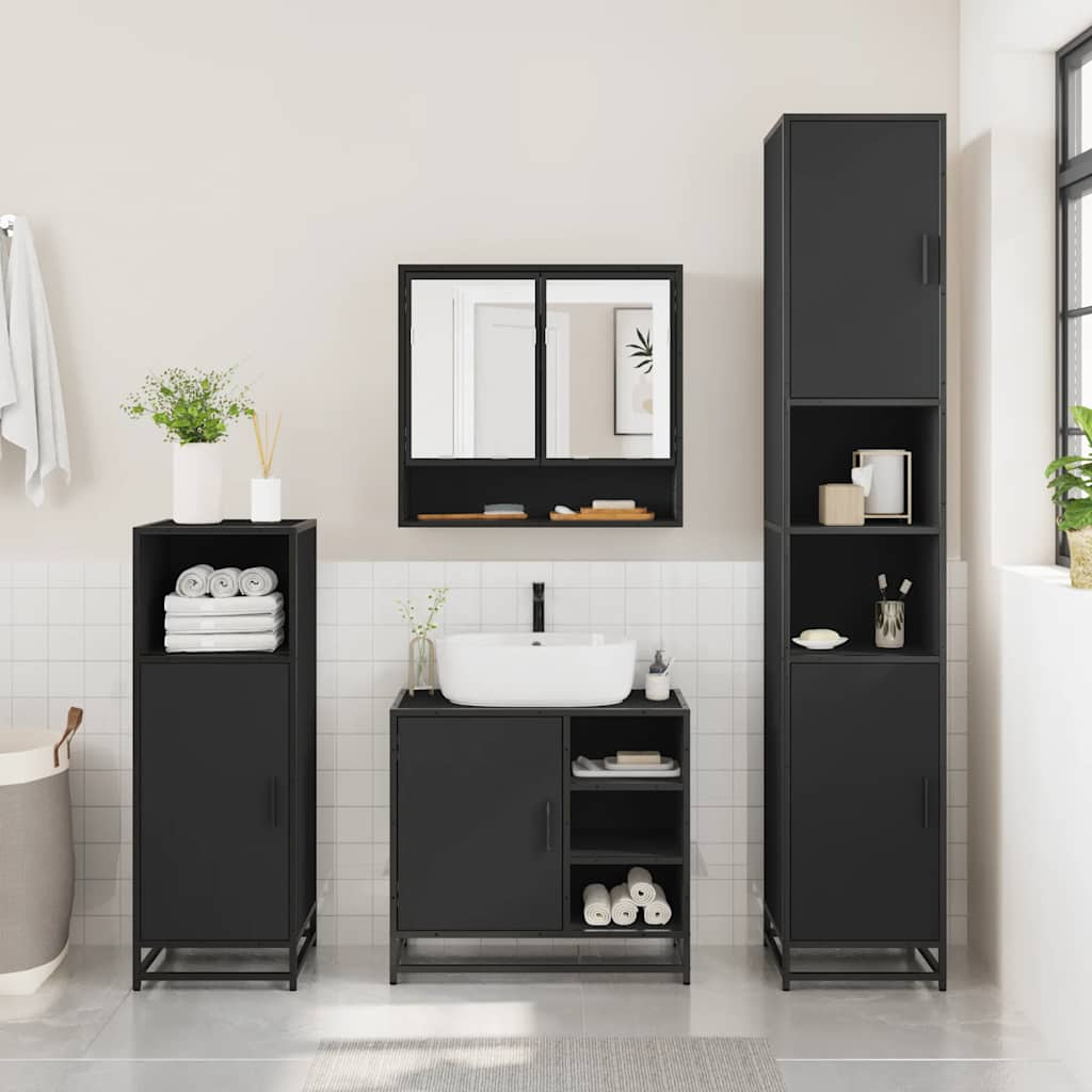 vidaXL 4 Piece Bathroom Furniture Set Black Engineered Wood