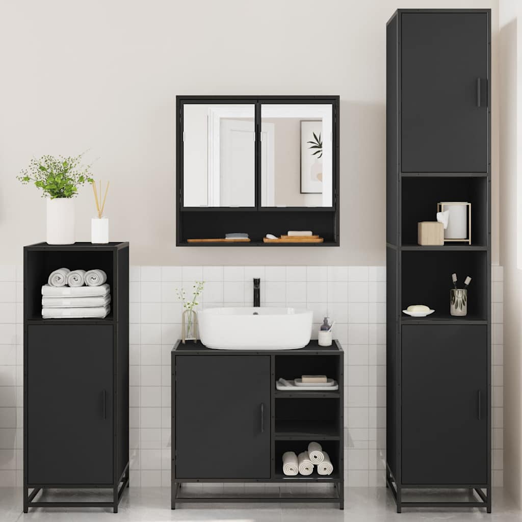 vidaXL 4 Piece Bathroom Furniture Set Black Engineered Wood