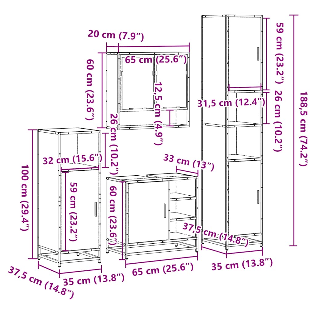 vidaXL 4 Piece Bathroom Furniture Set Black Engineered Wood