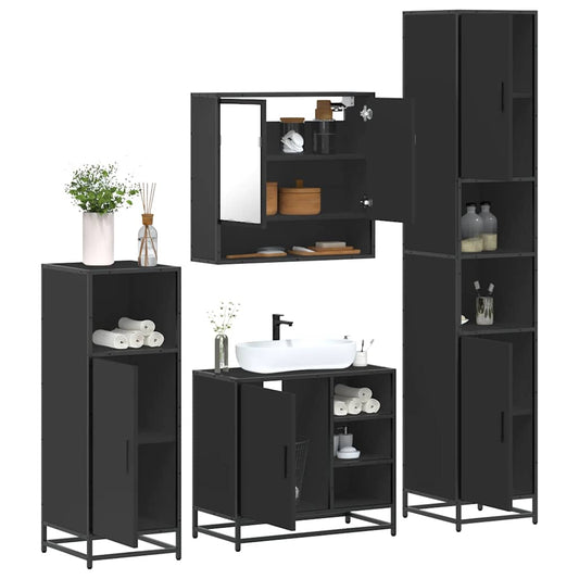 vidaXL 4 Piece Bathroom Furniture Set Black Engineered Wood