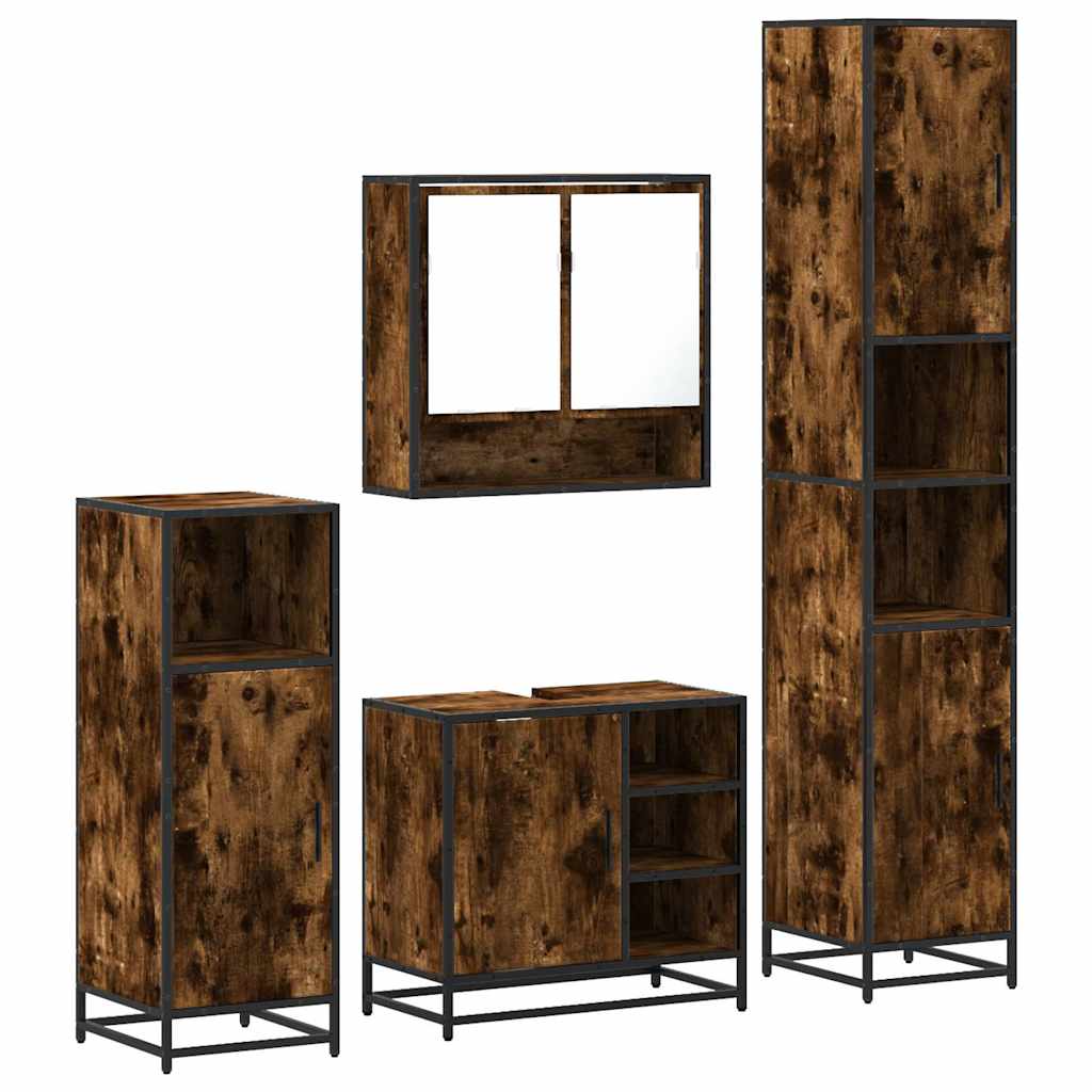 vidaXL 4 Piece Bathroom Furniture Set Smoked Oak Engineered Wood