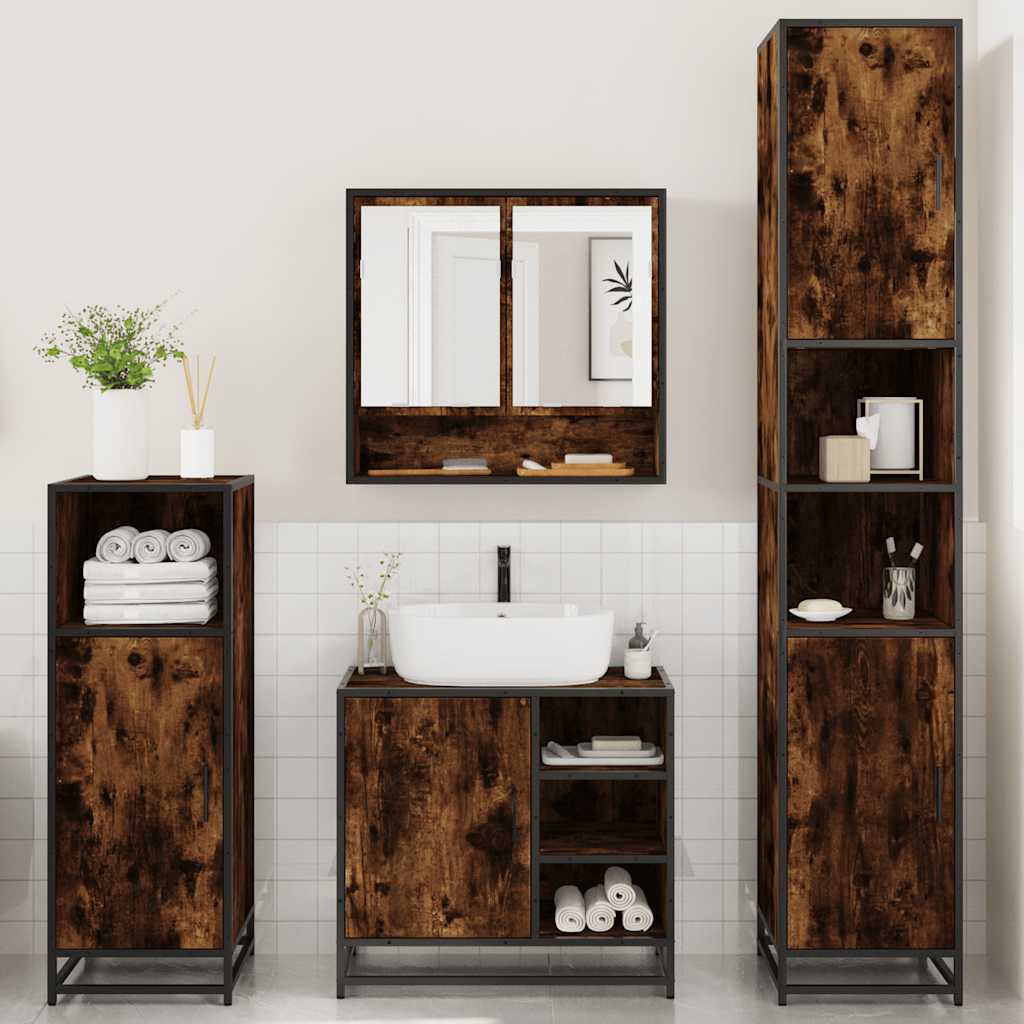 4 Piece Bathroom Furniture Set Smoked Oak Engineered Wood