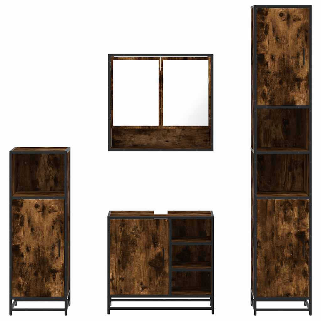 4 Piece Bathroom Furniture Set Smoked Oak Engineered Wood