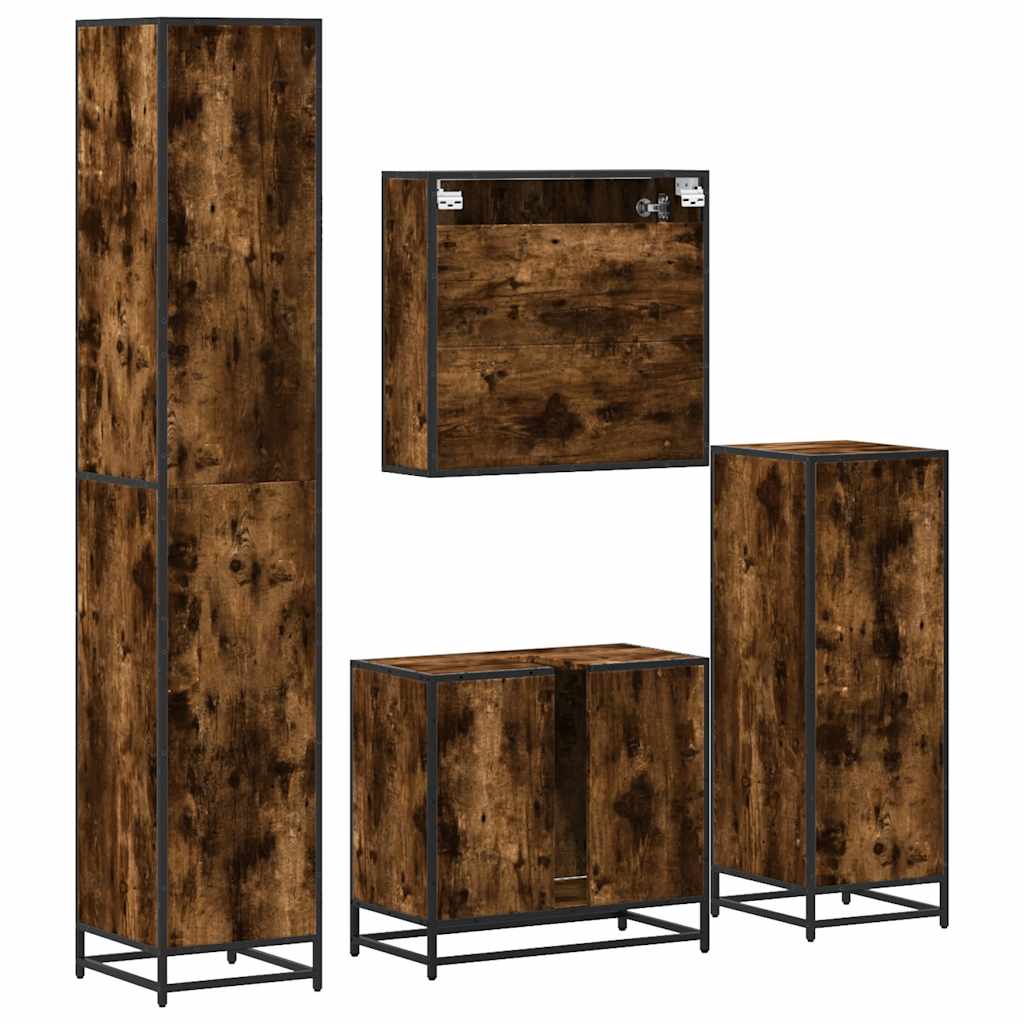4 Piece Bathroom Furniture Set Smoked Oak Engineered Wood