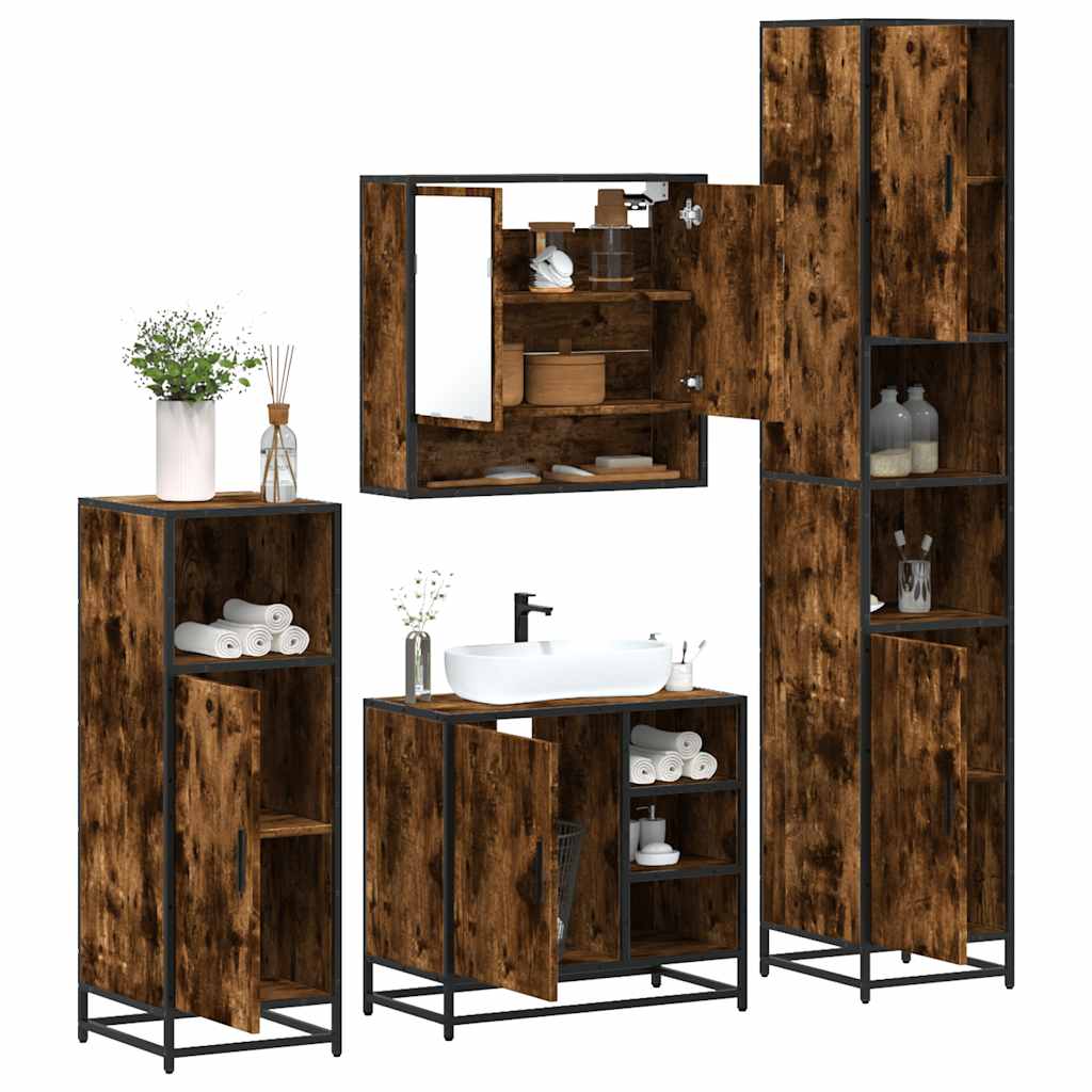 vidaXL 4 Piece Bathroom Furniture Set Smoked Oak Engineered Wood