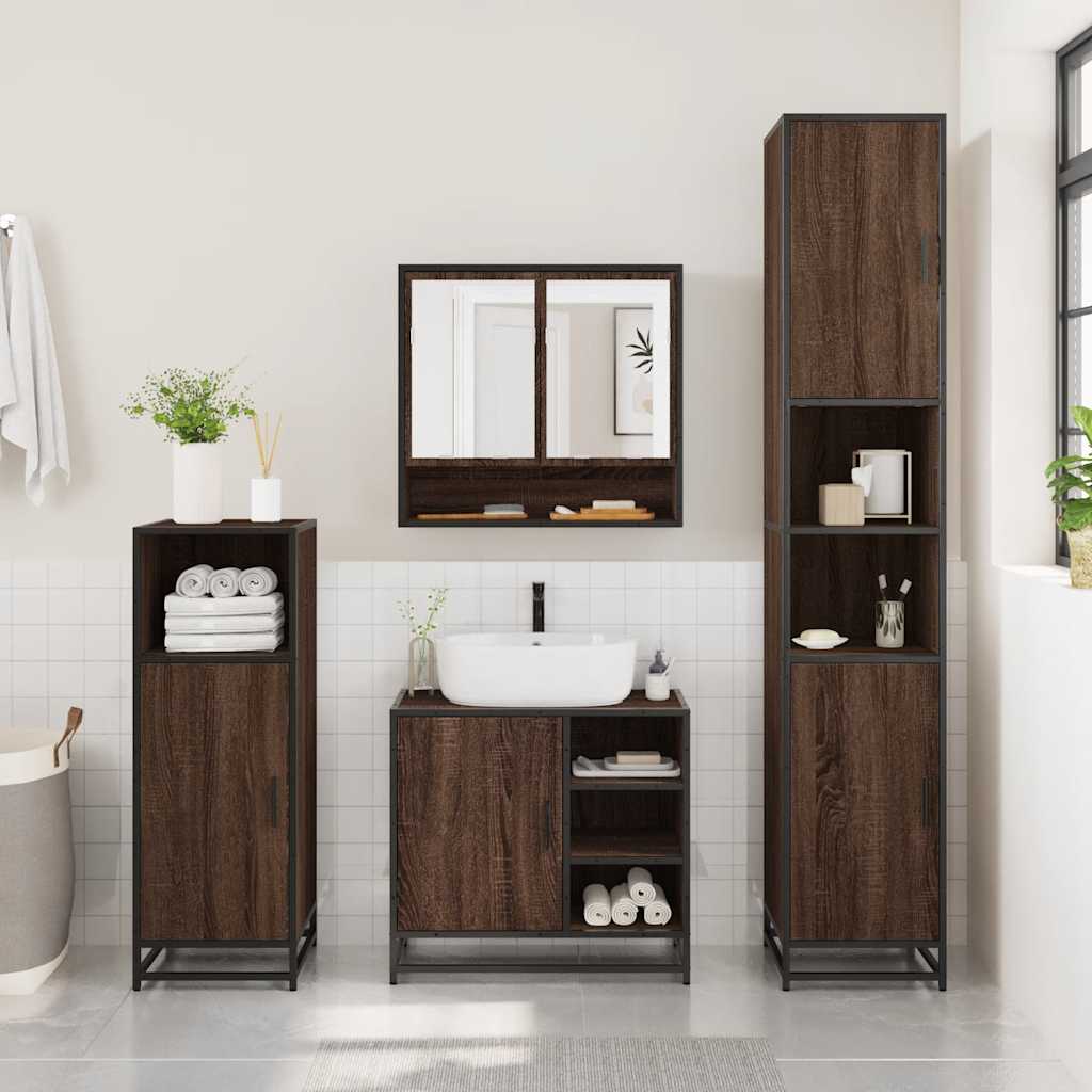 vidaXL 4 Piece Bathroom Furniture Set Brown Oak Engineered Wood