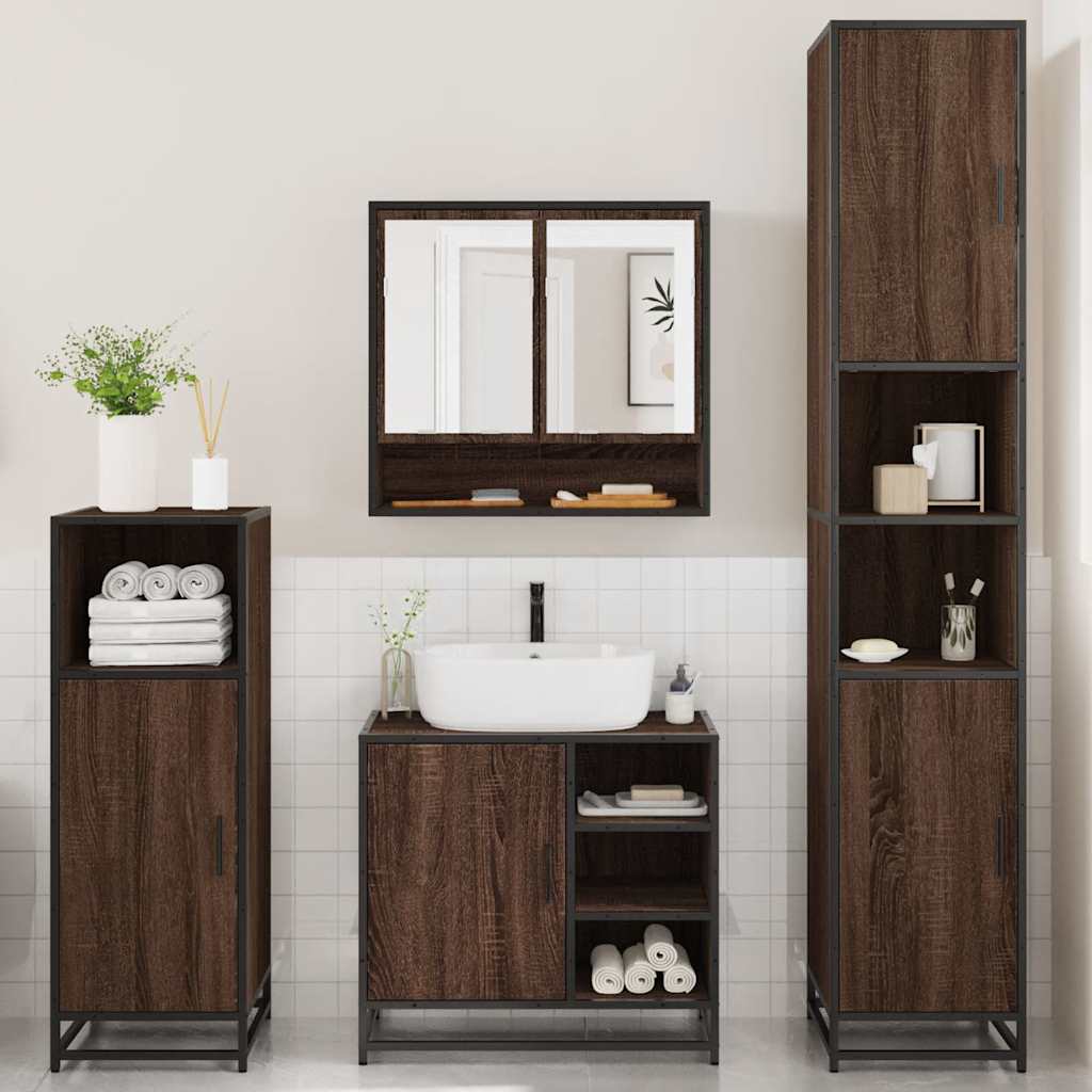 vidaXL 4 Piece Bathroom Furniture Set Brown Oak Engineered Wood