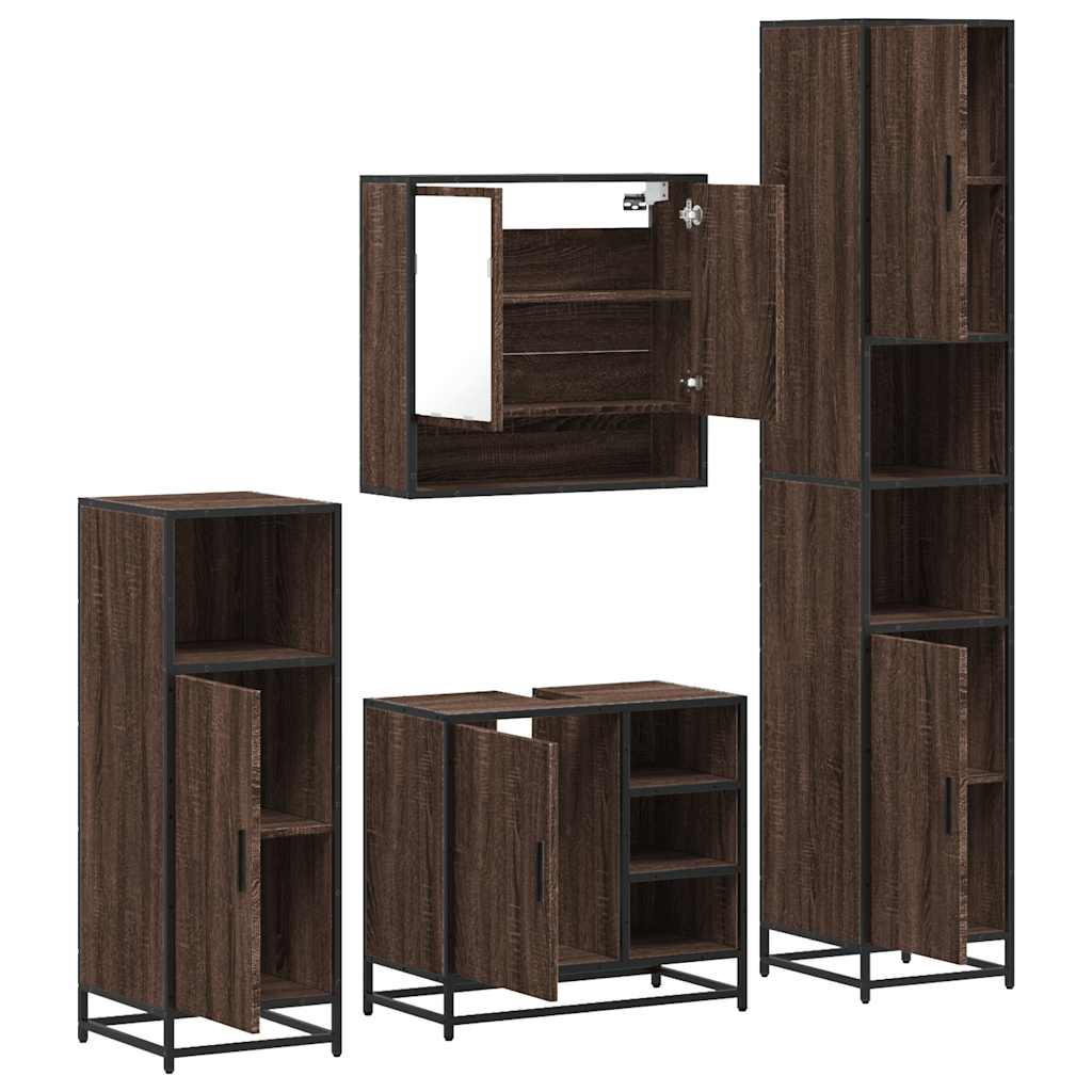 vidaXL 4 Piece Bathroom Furniture Set Brown Oak Engineered Wood