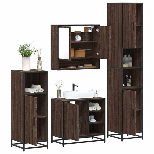 vidaXL 4 Piece Bathroom Furniture Set Brown Oak Engineered Wood